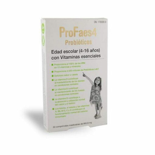 Comprar ProFaes4 Probióticos Edad Escolar (4 - 16 años) con Vitaminas Esenciales 30 Comprimidos Masticables con Sabor a Frutas del Bosque- Favorece el Desarrollo Inmunitario