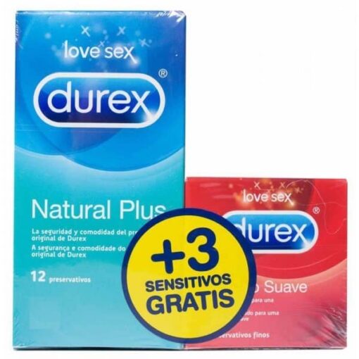 Pack Durex Natural Plus 12 Unidades + Sensitive 3 Unidades