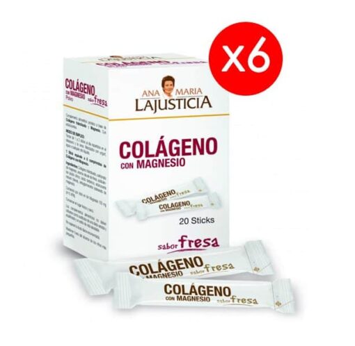 6 Cajas de Colágeno con Magnesio Sabor Fresa 20 Sticks Ana María Lajusticia