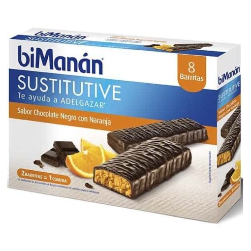BiManán Barrita Chocolate Negro Naranja 8U - Sustitutivo De La Comida Para Control Del Peso